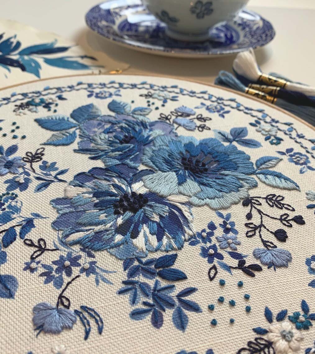 🔥LAST DAY 50% OFF - Blue Floral Embroidery Kit