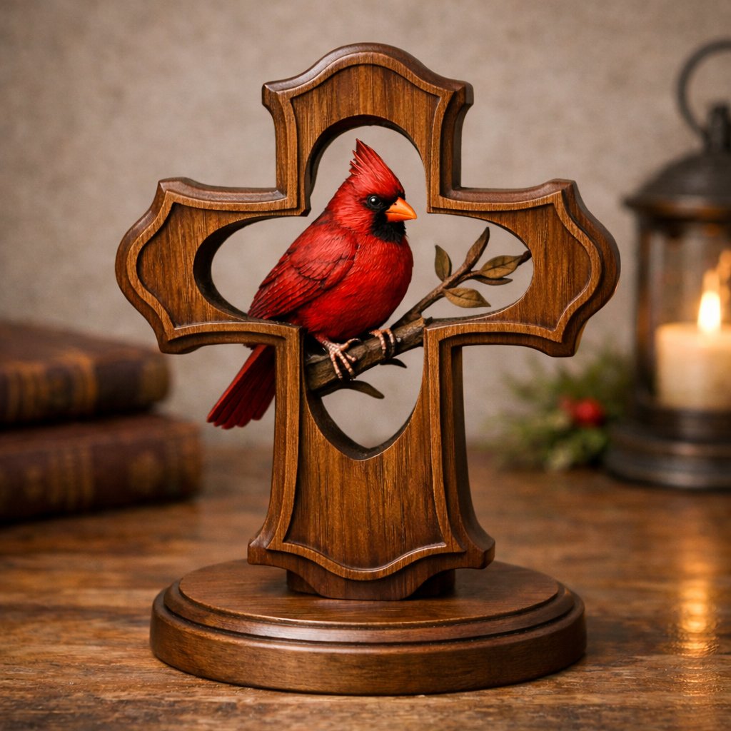 ❤️✝️Handcrafted Cardinal Cross Ornament