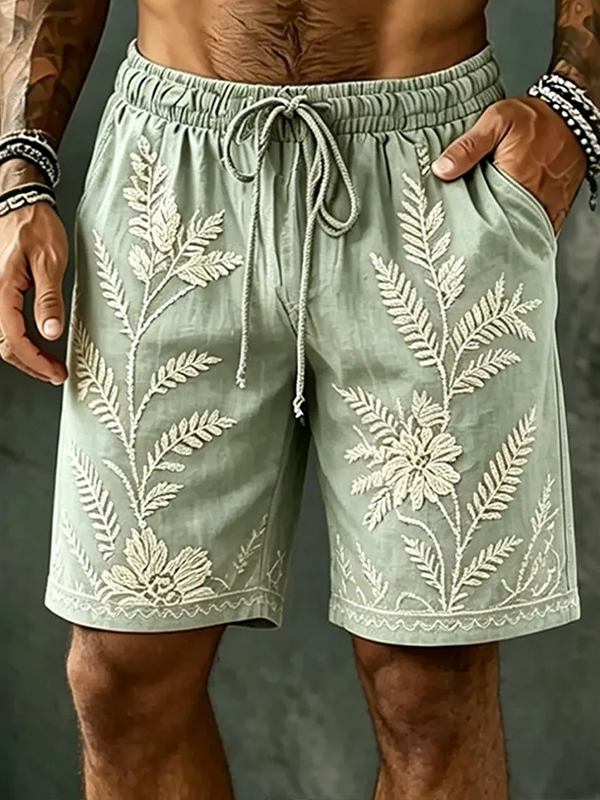 Men's Flowers And Plant Leaves Art Print Casual Shorts