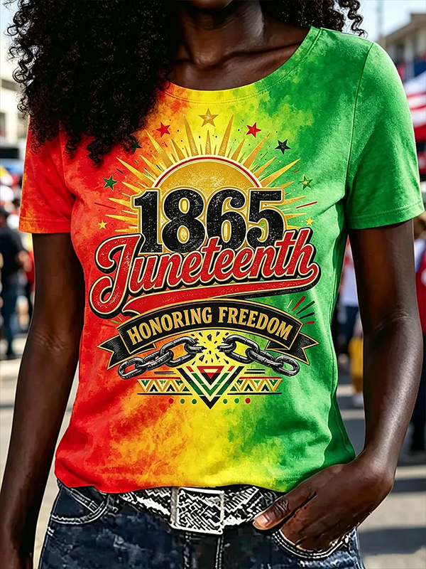 Women's Honoring Freedom 1865 Juneteenth Print Casual T-Shirt
