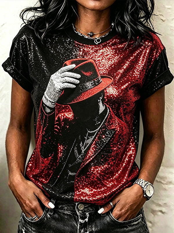 Women's The King Of Pop Superstar Art Print Casual T-Shirt