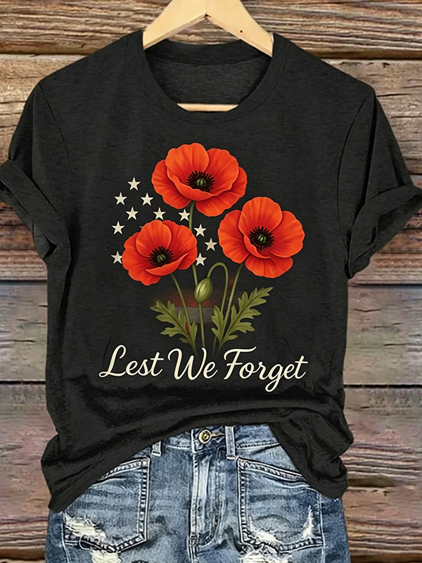Women's Lest We Forget Poppy Memorial Art Print Casual T-Shirt