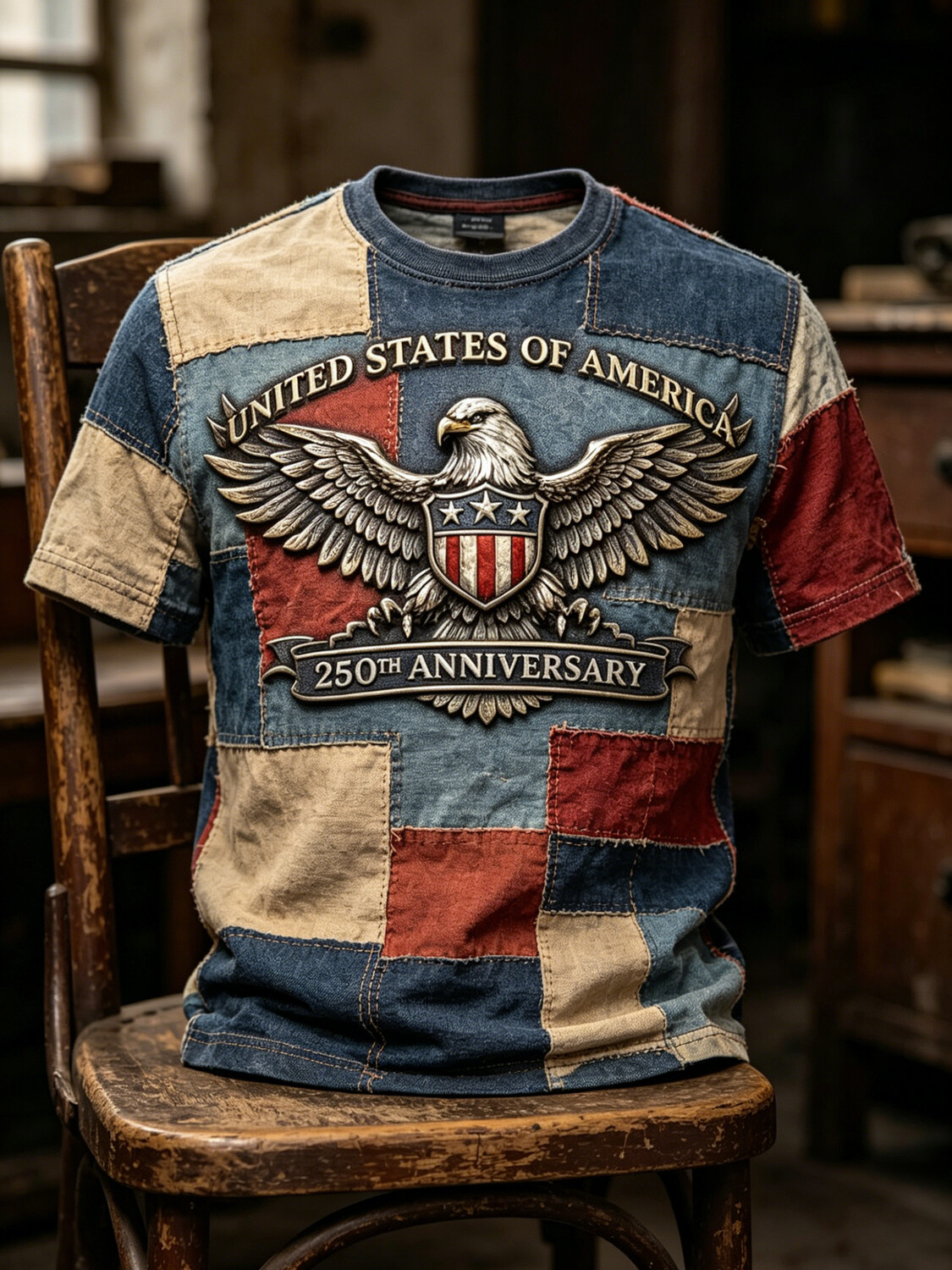 Men's Independence Day Eagle Geometric Art Print Casual T-Shirt