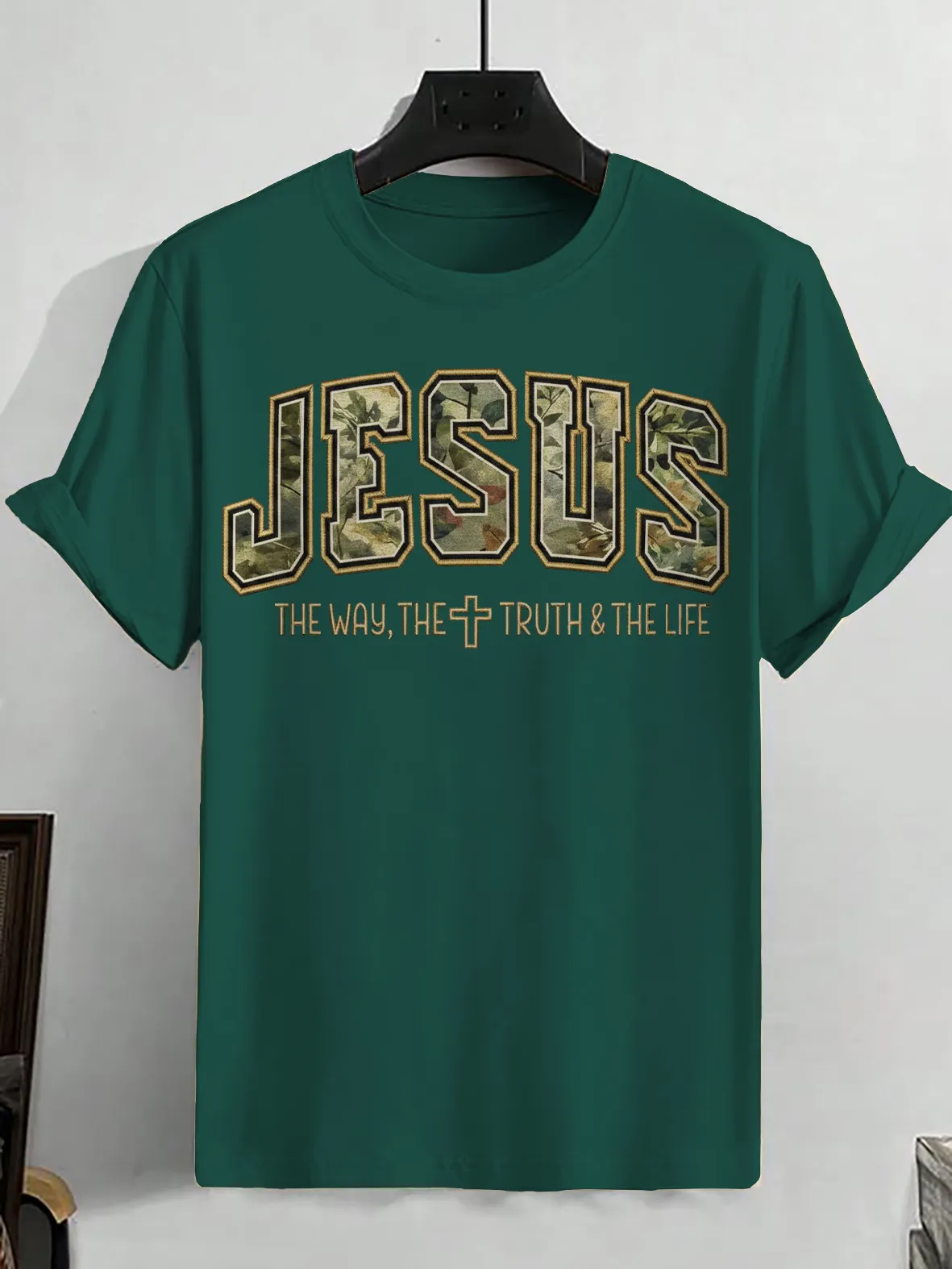 Men's Camouflage Jesus The Way The Truth The Life Print Cotton Casual T-Shirt