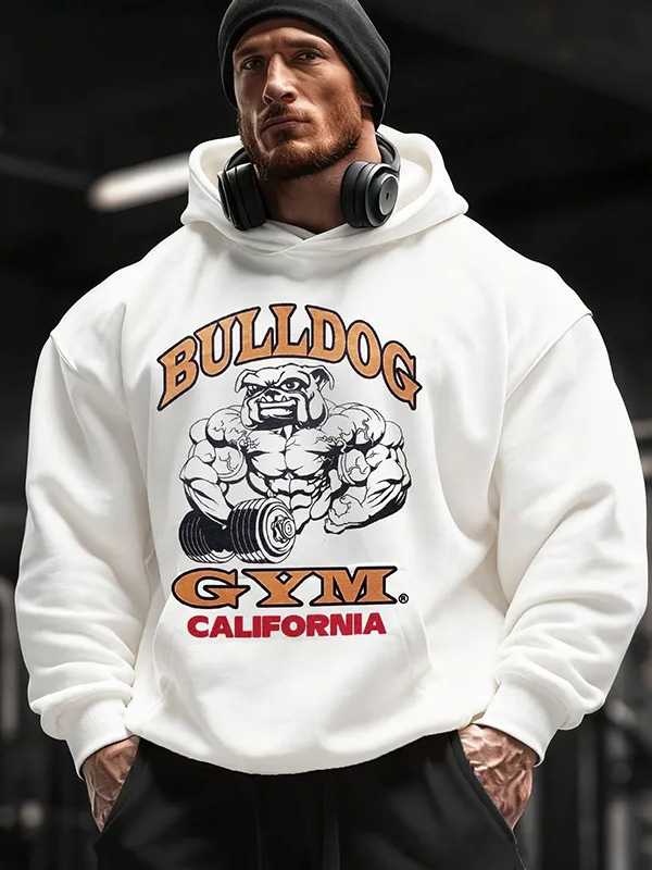 Men's Fun Fitness Dog Muscles Art Print Pocket Hoodie