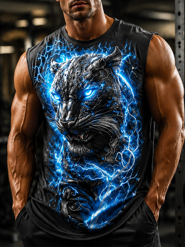 Men's 3D Lightning Black Panther Art Print Tank Top
