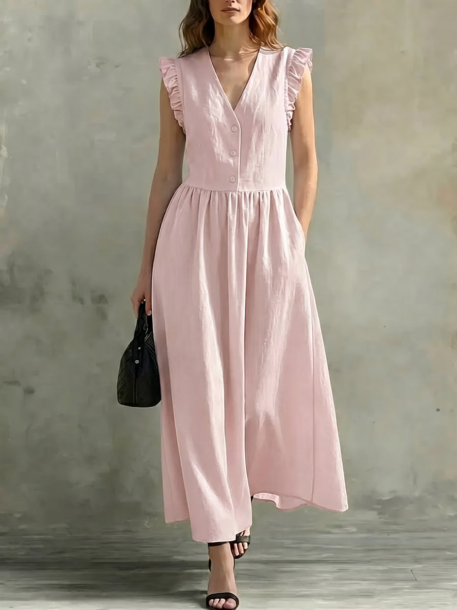 Women's Ruffle Sleeves V-neck Dress