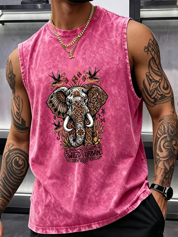 Men's Ethnic Pattern Elephant Print Vacation Tank Top
