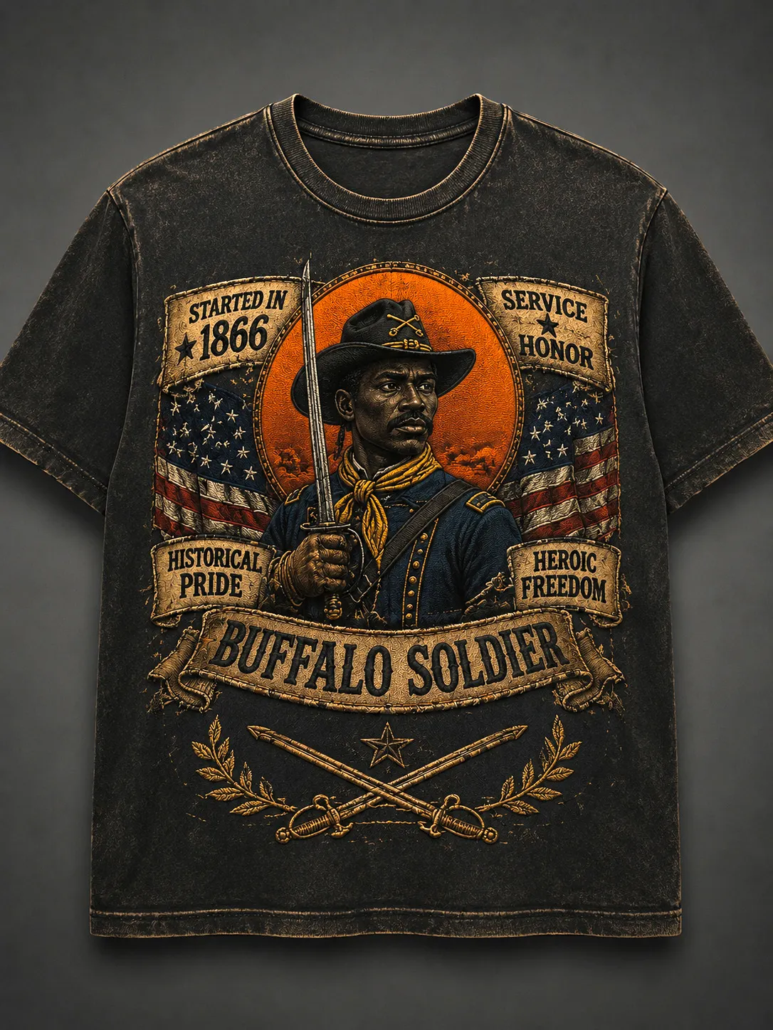 Men's Buffalo Soldier 1866 Vintage Military Print T-Shirt