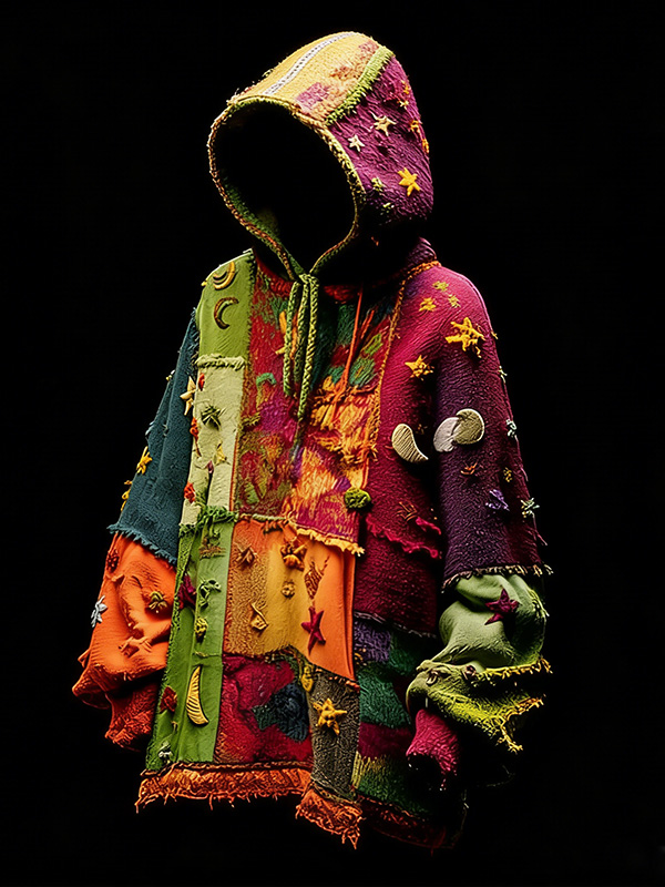 Men's Hippie Sun Moon Star Patchwork Art Print Hoodie