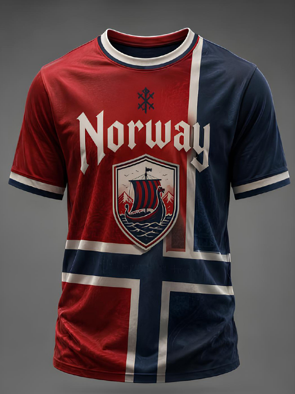 Men's Norway Viking Ship Soccer Jersey Print Casual T-Shirt