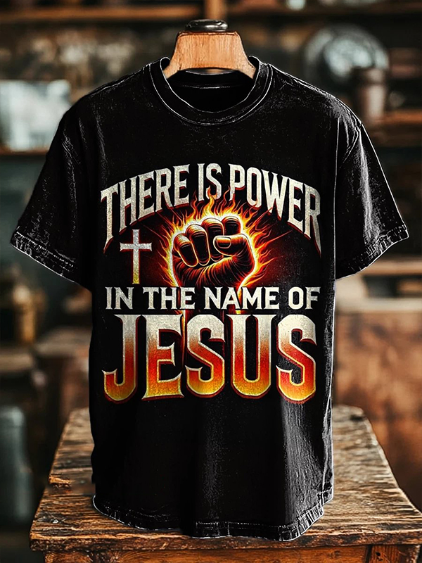 Men's There Is Power In The Name Of Jesus Vintage Faith Print T-Shirt