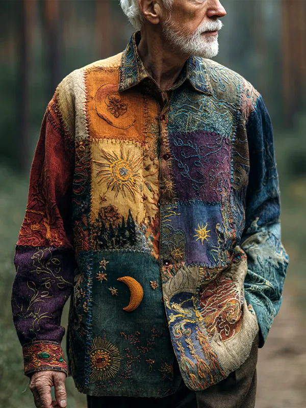 Men's Boho Sun And Moon Hippie Pattern Art Print Long Sleeve Shirt