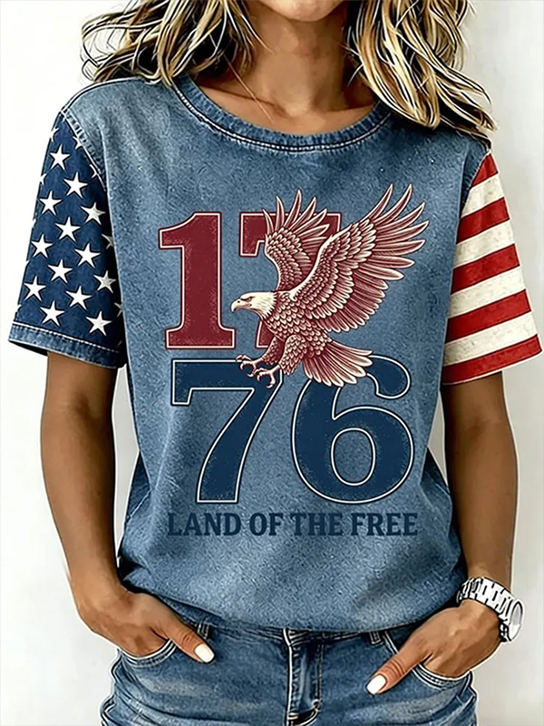 Women's America 1776 Land Of The Free Art Print Casual T-Shirt