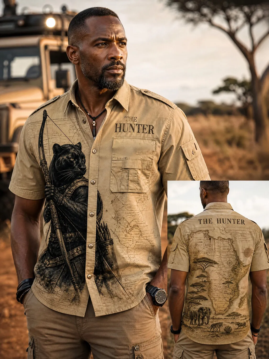Men's The Hunter Black Panther Archer Print Short Sleeve Shirt