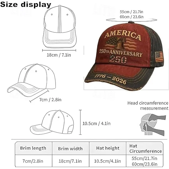 Men's USA 250th Anniversary Distressed Baseball Cap | Embroidered Liberty Bell Patriotic Trucker Hat