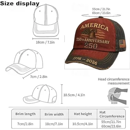 Men's USA 250th Anniversary Distressed Baseball Cap | Embroidered Liberty Bell Patriotic Trucker Hat