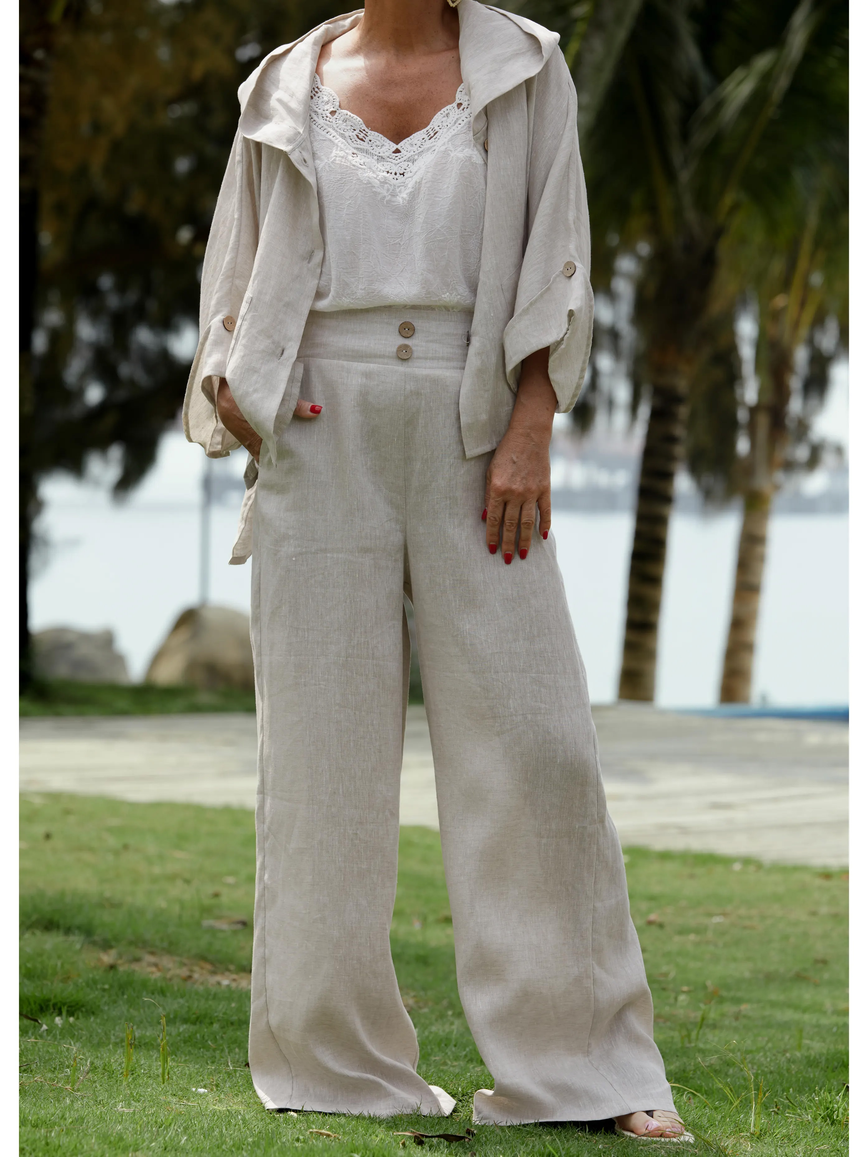 Women's Linen Hooded Jacket and Pats Sets