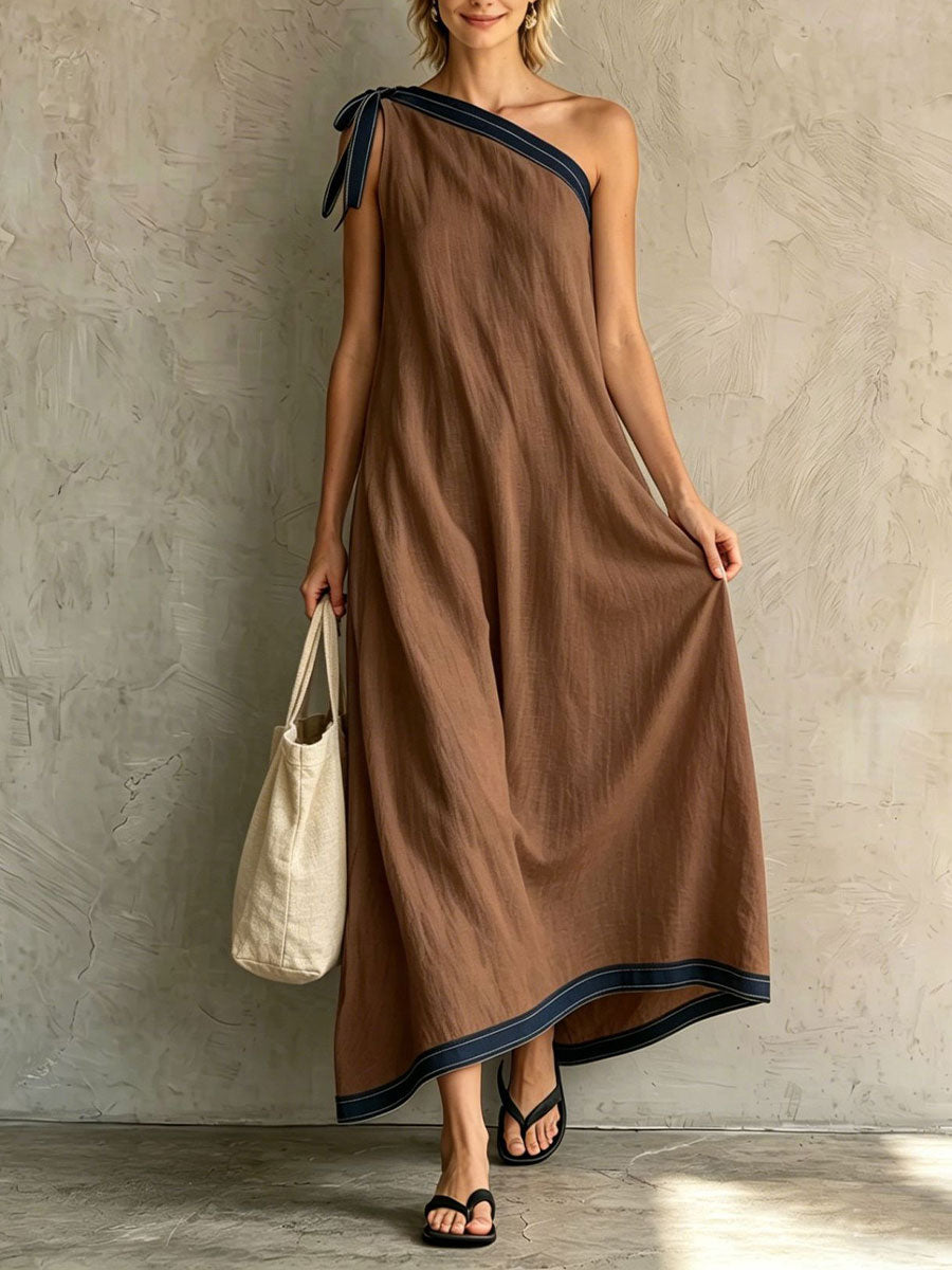 Women's Solid-color Sleeveless Color-block Elegant Dress