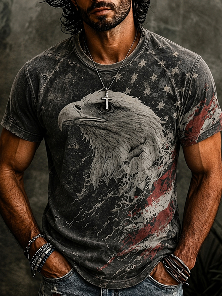 Men's Vintage American Eagle & Flag Art Print T-Shirt