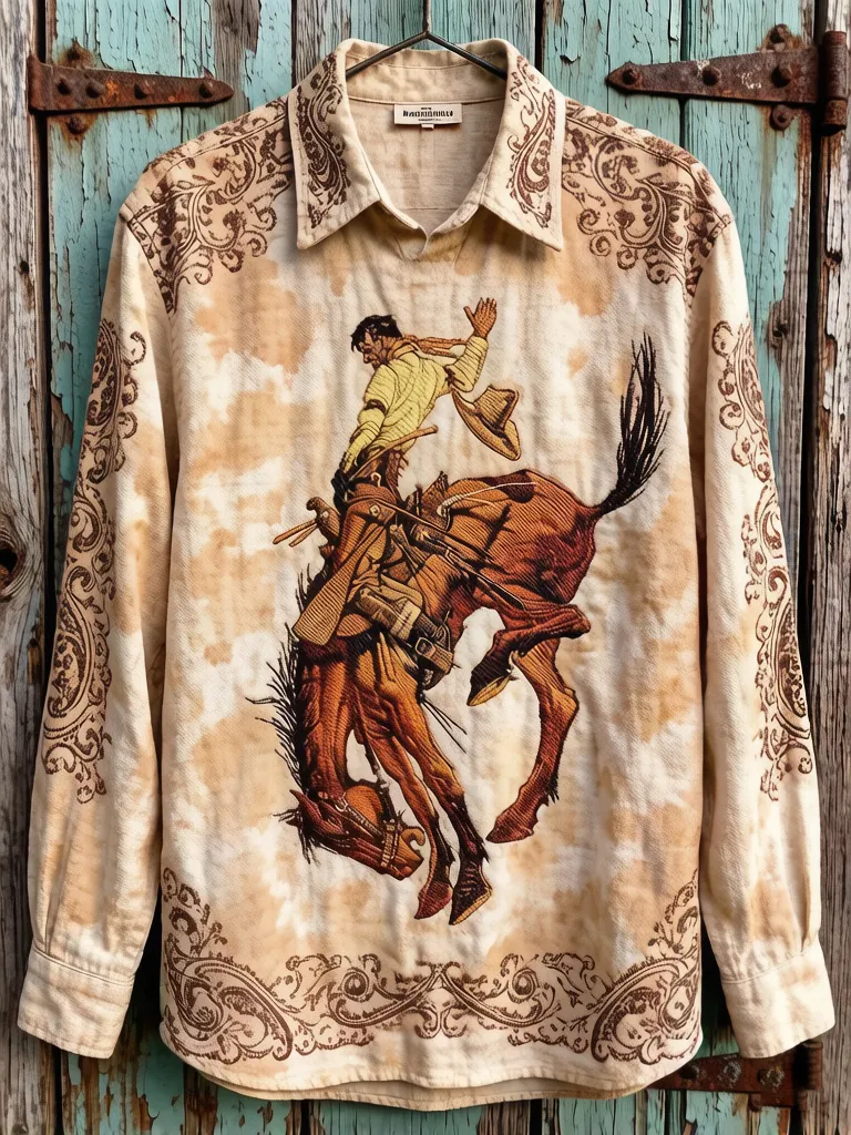 Men's Cowboy and Horse Vintage Pattern Long Sleeve Shirt