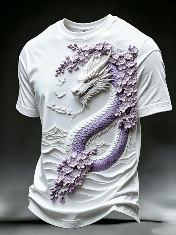 Men's Dragon With Cherry Blossom Art Print T-Shirt