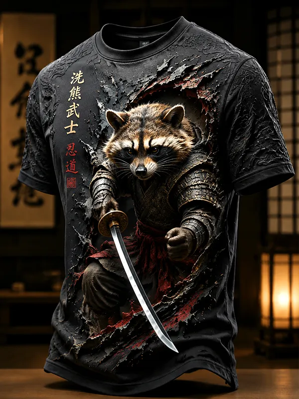 Men's Raccoon Warrior Art Print T-Shirt