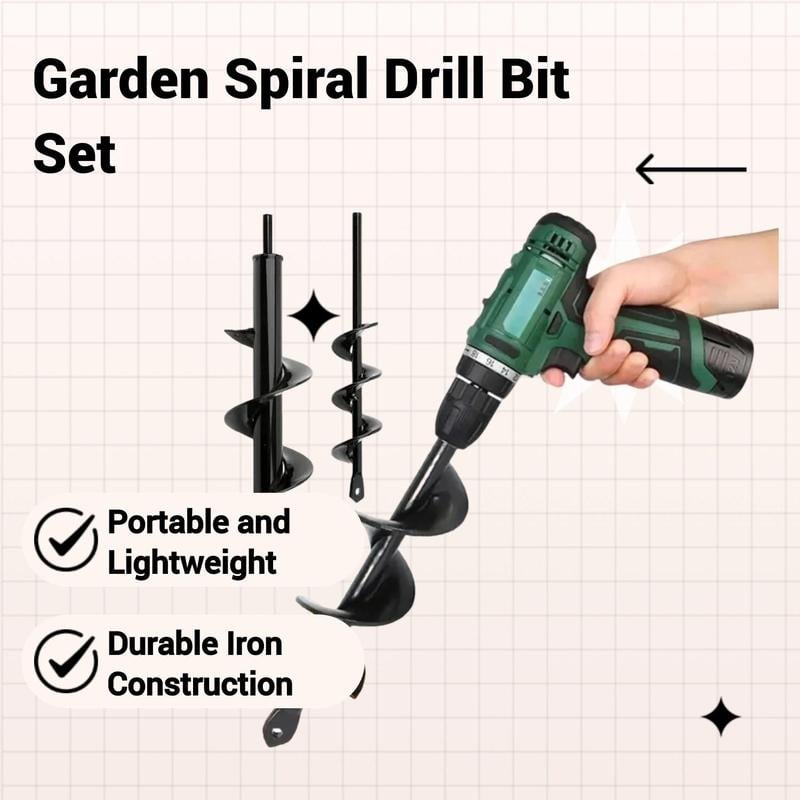 Spiral Drill Bit Set, Garden Spiral Drill Bit for Planting Bulbs & Flowers, Gardening Power Tool Accessories for 3/8 Inch Hexagon Drill, Garden Tools, Tool Kit Set