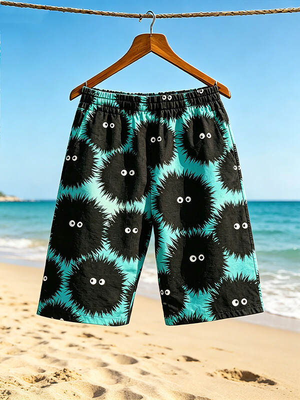 Men's Cartoon Soot Sprites Print Casual Shorts