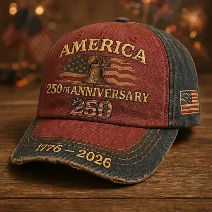 Men's USA 250th Anniversary Distressed Baseball Cap | Embroidered Liberty Bell Patriotic Trucker Hat