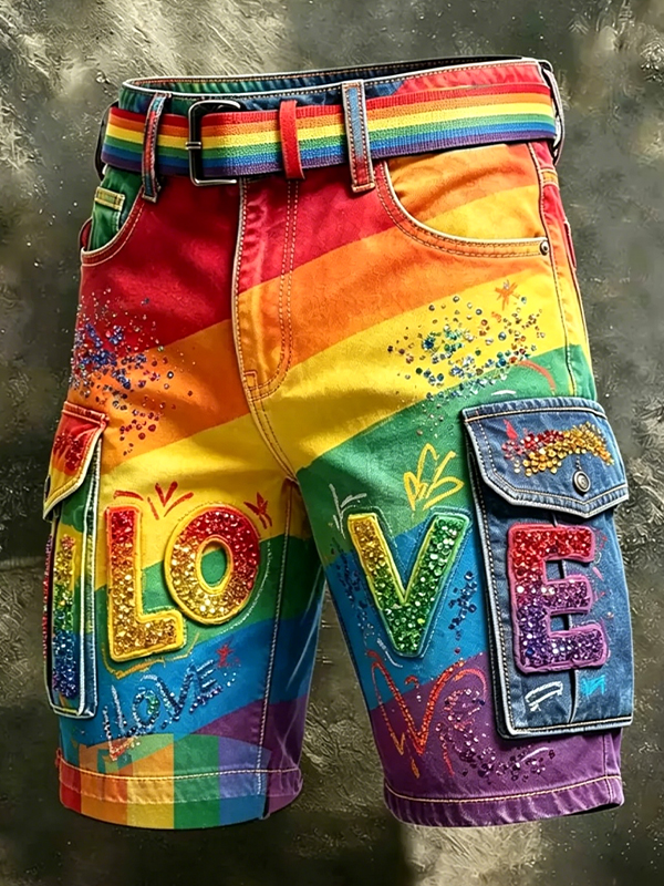 Men's Rainbow Love Art Print Casual Shorts