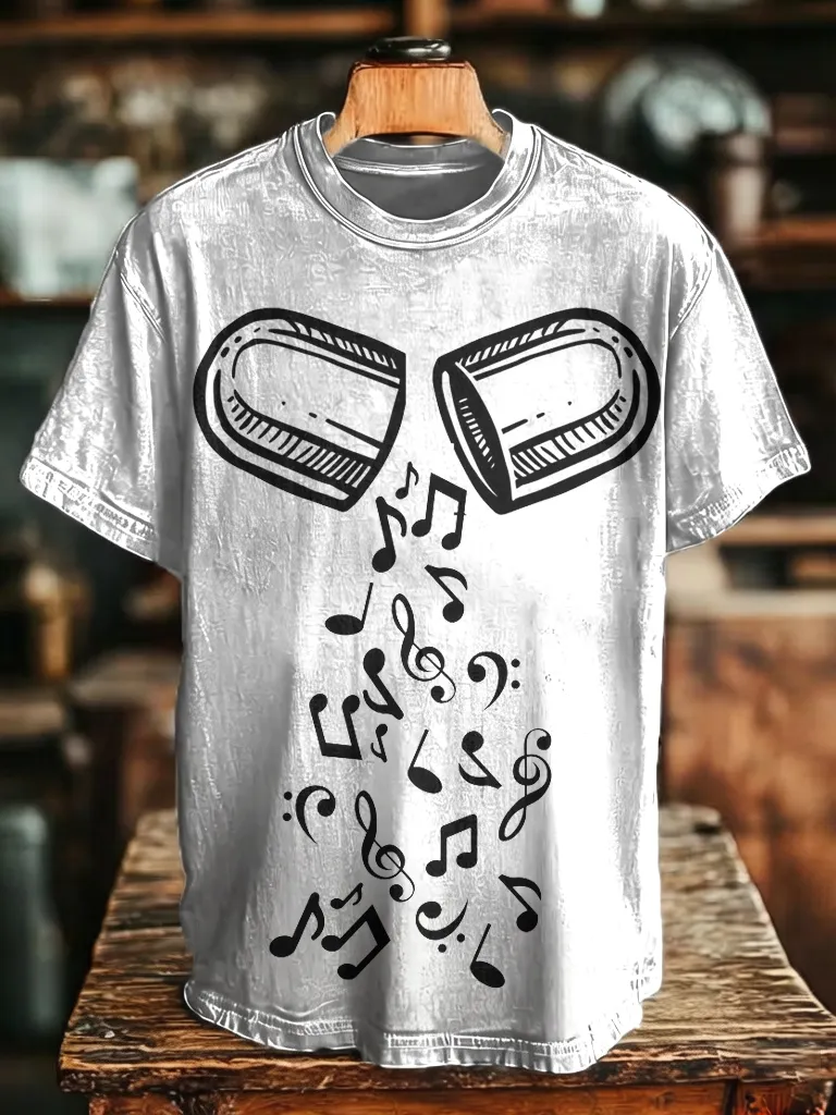 Men's Capsule Breaking Open Spilling Music Notes Print Cotton Casual T-Shirt