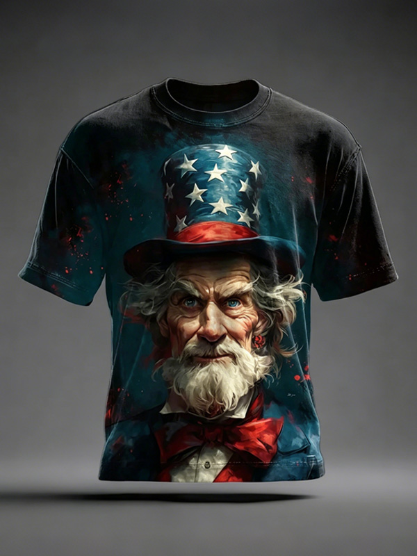 Men's Uncle Sam Patriotic Vintage American Flag Art Print T-Shirt