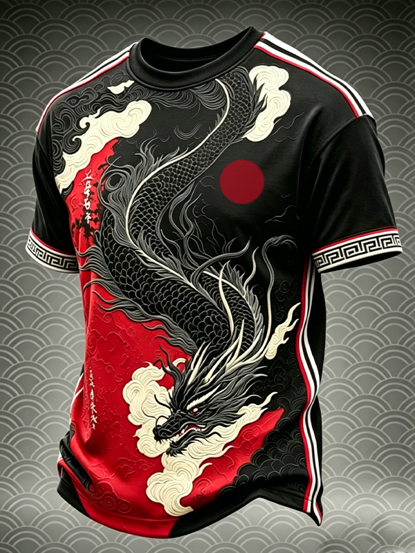 Men's Yin-Yang Cloud Dragon Japanese Print T-Shirt