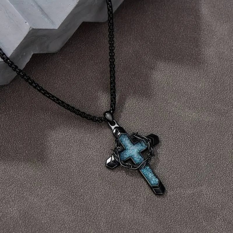 🔥Hot Sale 49% off🌟✝️ Wreath and Cross Turquoise Cross Pendant Necklace