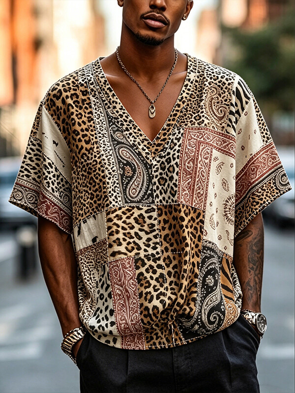 Men's Retro Paisley Tiger Leopard Pattern Casual T-Shirt