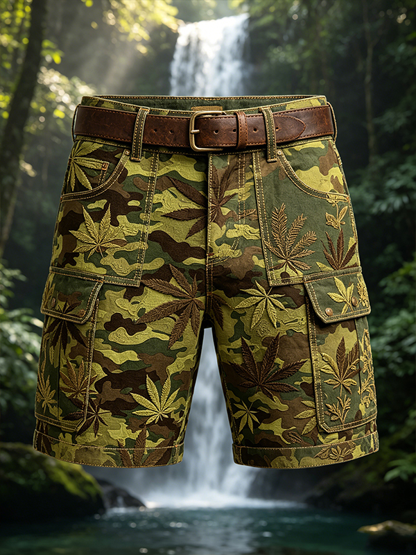Men's Cannabis Leaves Camouflage Print Cargo Shorts