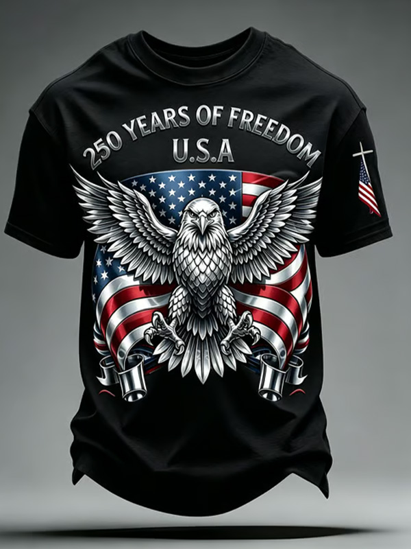 Men's Independence Day Eagle U.S.A 250 Years Print Casual T-Shirt