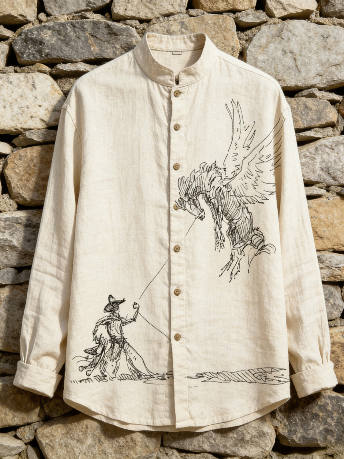 Men's Pegasus Tamer Sketch Art Painting Print Long Sleeve Shirt