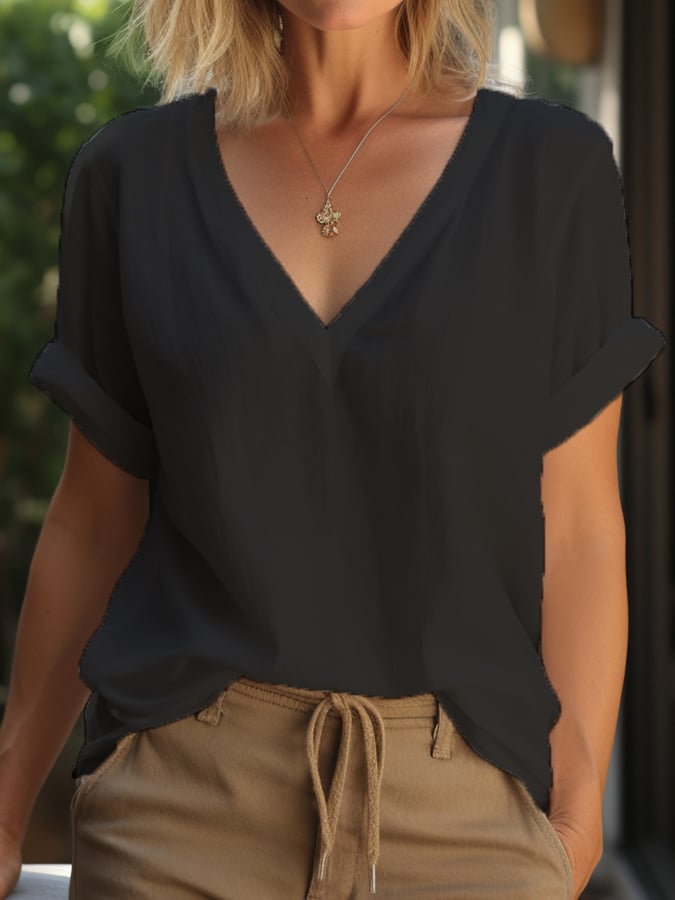 Women's Simple Versatile Cotton Casual V-Neck T-Shirt