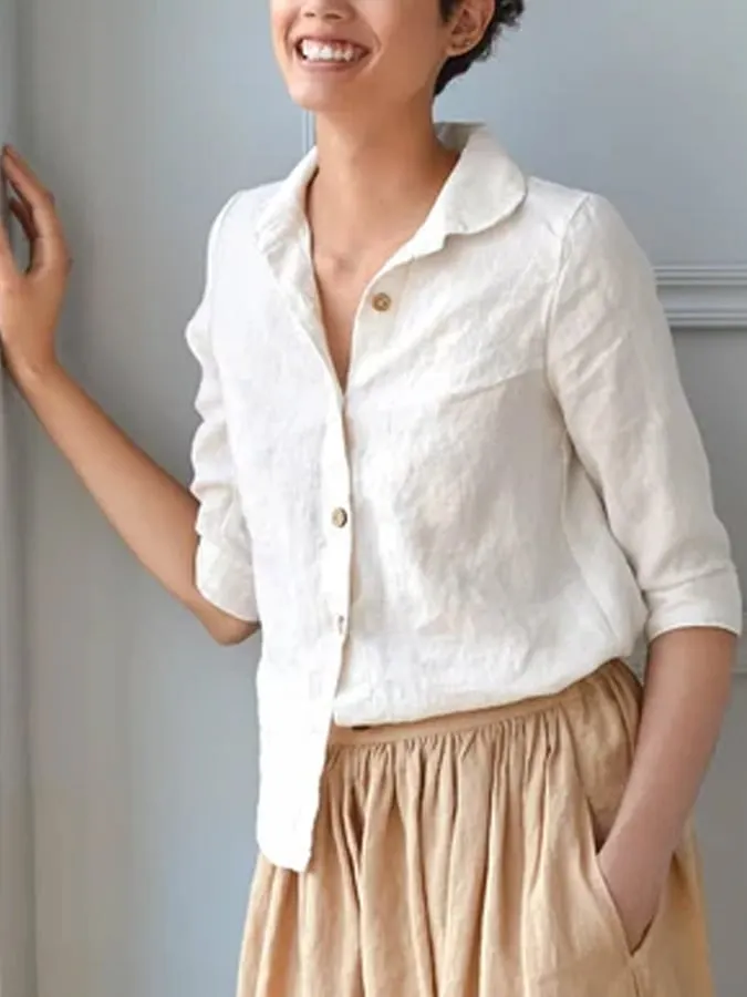 Women's Cotton Linen Casual Button-Up Shirt