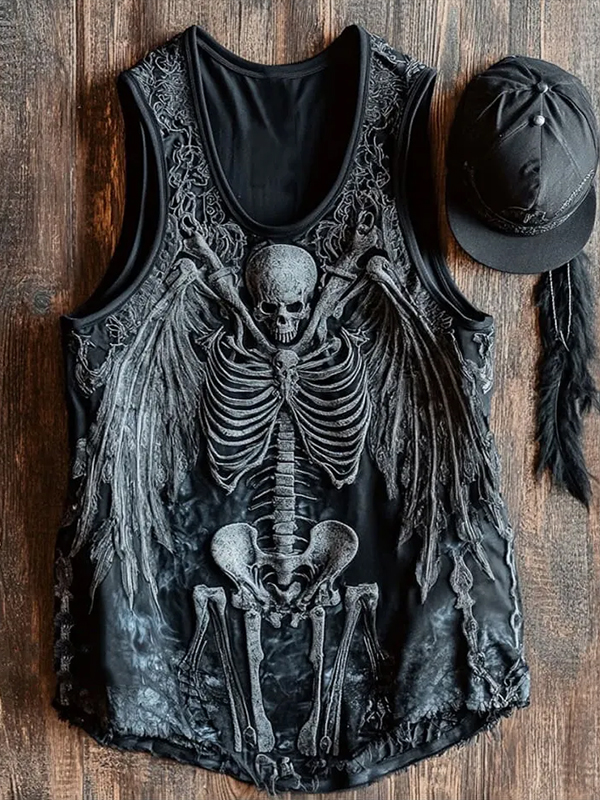 Men's Gothic Skeleton Wings Art Print Tank Top