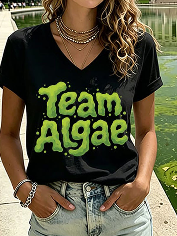 Women's Team Algae Art Print V Neck Short Sleeve T-Shirt