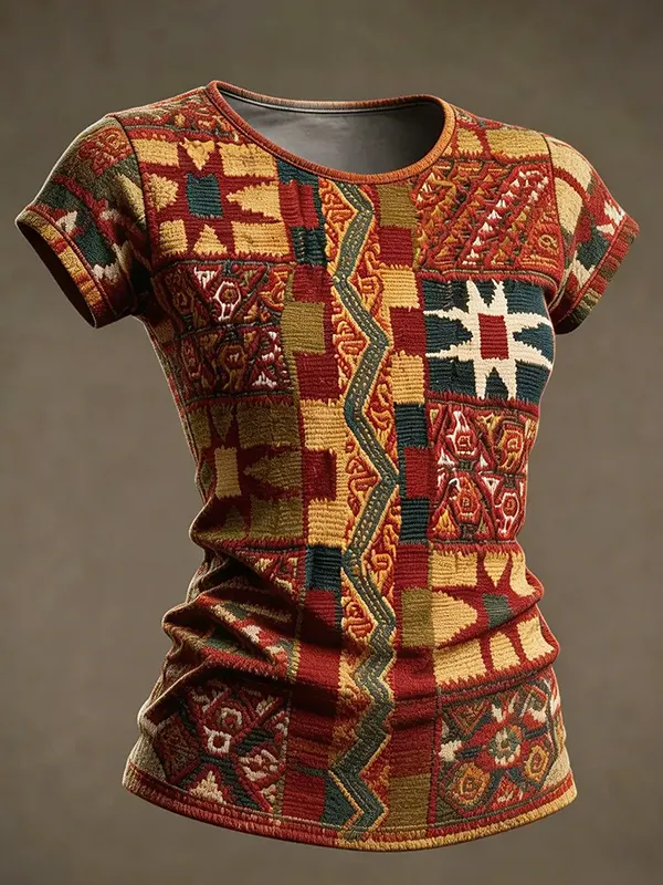 Women's Geometric Ethnic Pattern Art Print Casual T-Shirt