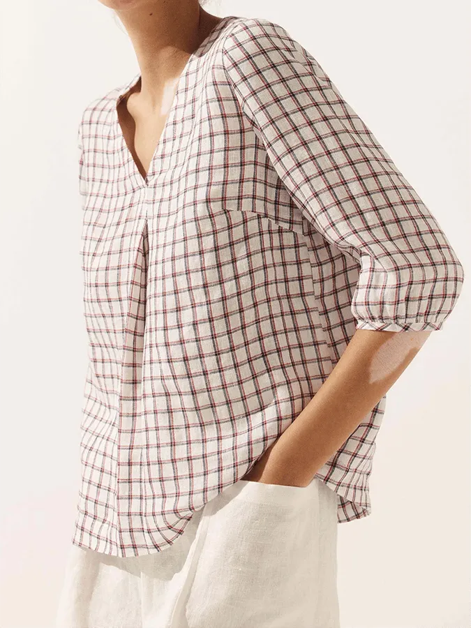 Ladies Plaid Casual Loose Long Sleeve Top