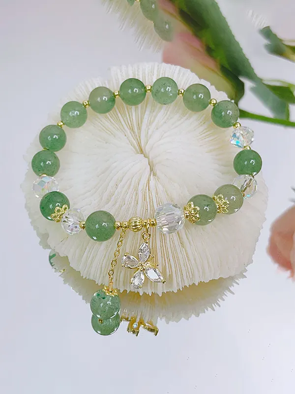 Buddha Stones Natural Amethyst Crystal Spiritual Butterfly Charm Bracelet