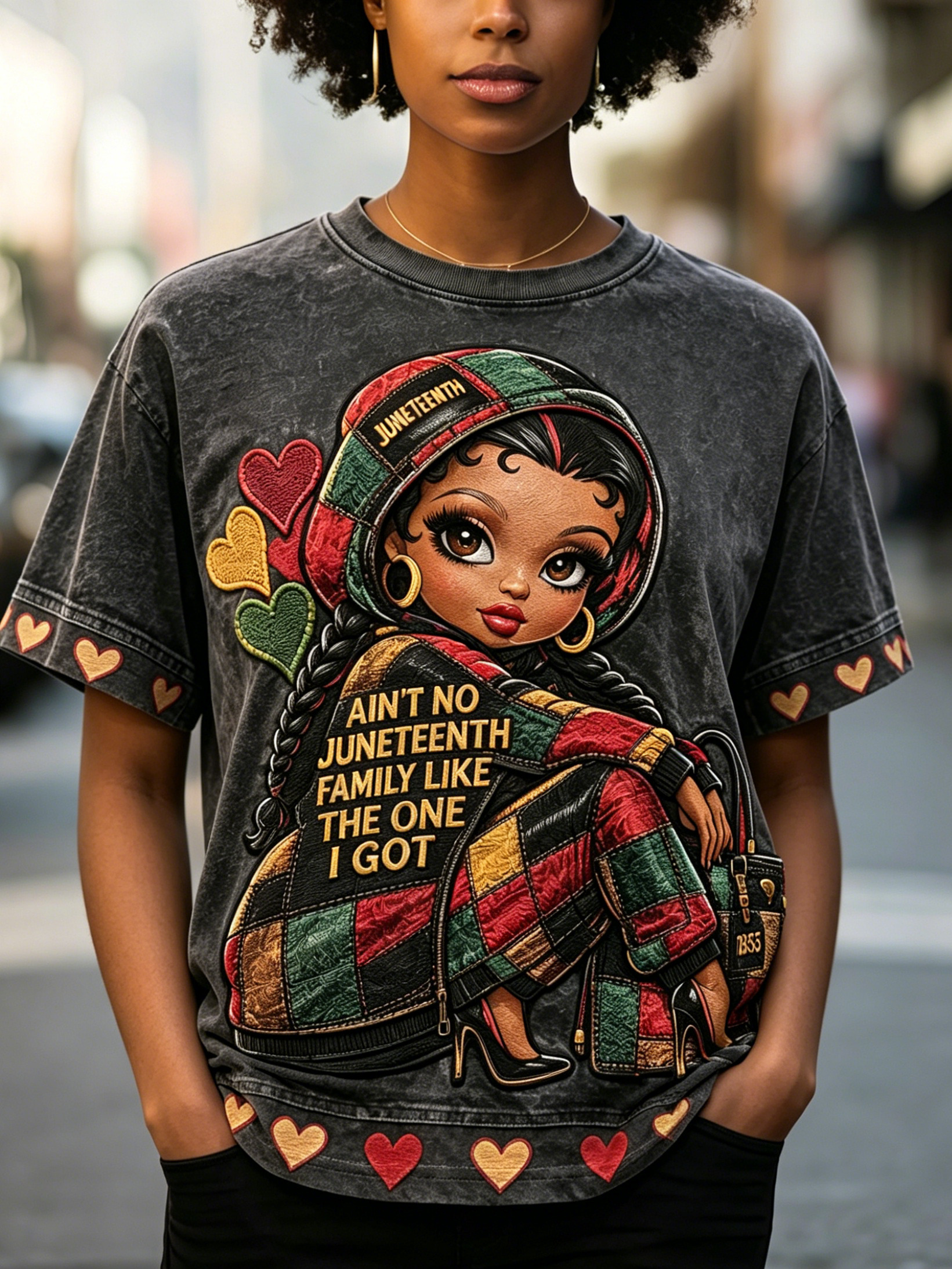 Women's Juneteenth Ain't No Family Like The One I Got Black Girl Art Print Casual T-Shirt