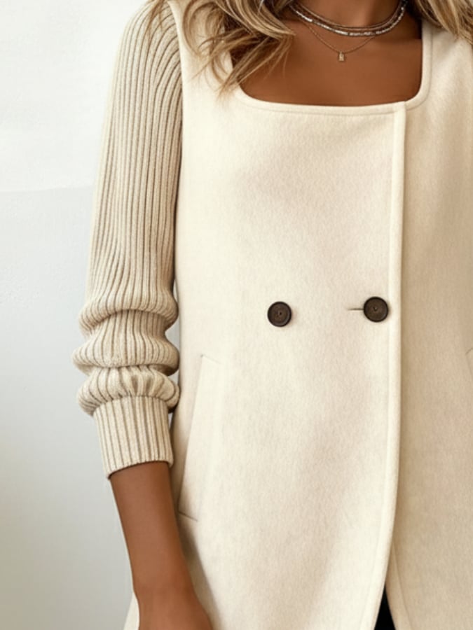 Women'S Casual Square Collar Long Sleeve Splicing Coat