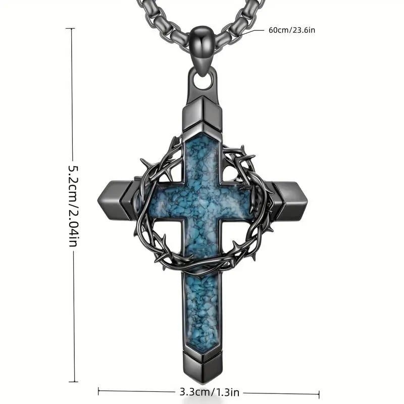 🔥Hot Sale 49% off🌟✝️ Wreath and Cross Turquoise Cross Pendant Necklace