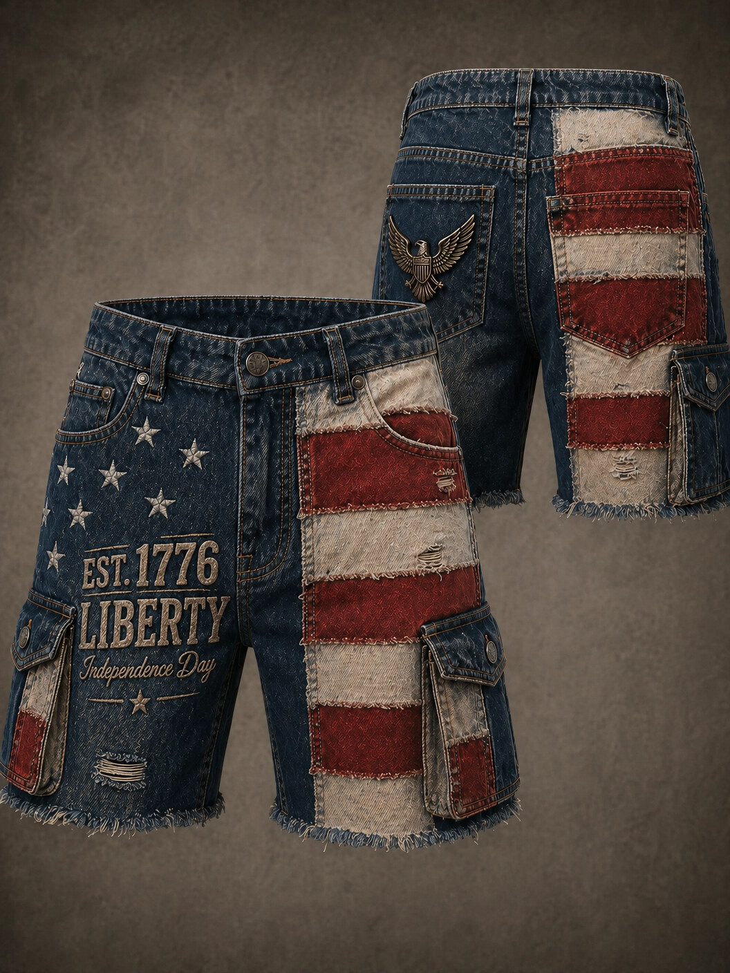 Men's Liberty Independence Day Stars and Stripes Print Cargo Shorts